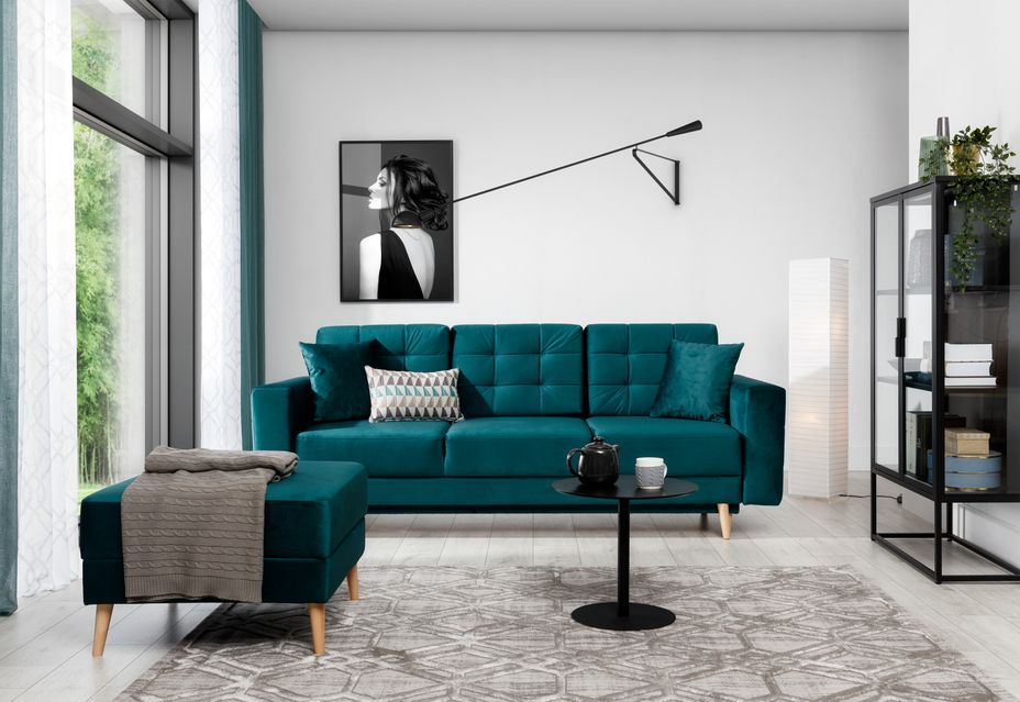 Canapé 3 places convertible matelassé tissu jaune moutarde Anska 235 cm - Photo n°7