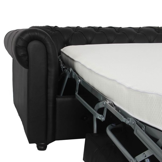Canapé 3 places convertible simili cuir noir Omin 206 cm - Photo n°7