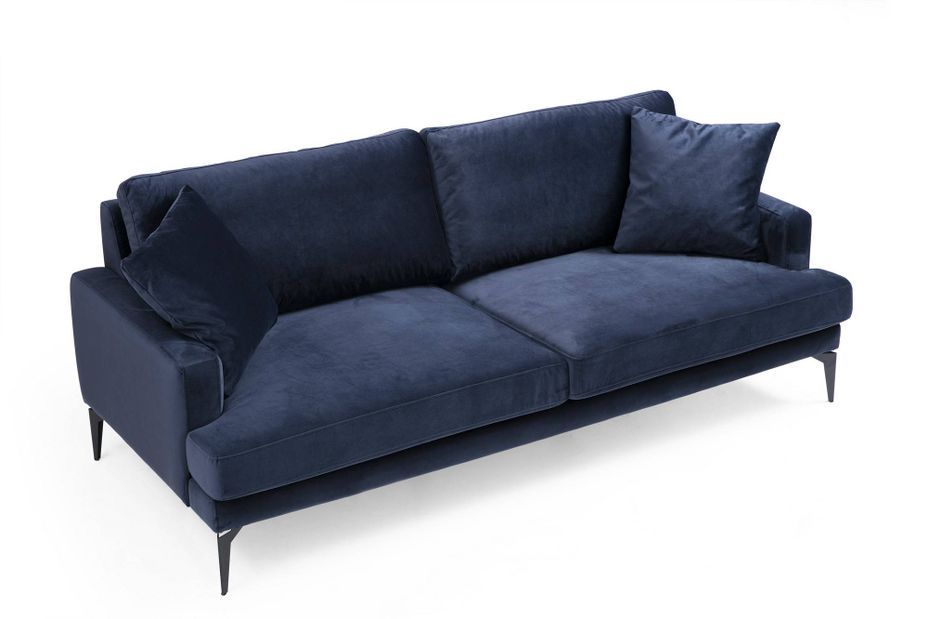 Canapé 3 places design tissu velouté bleu marine et pieds métal noir Kombaz 205 cm - Photo n°4