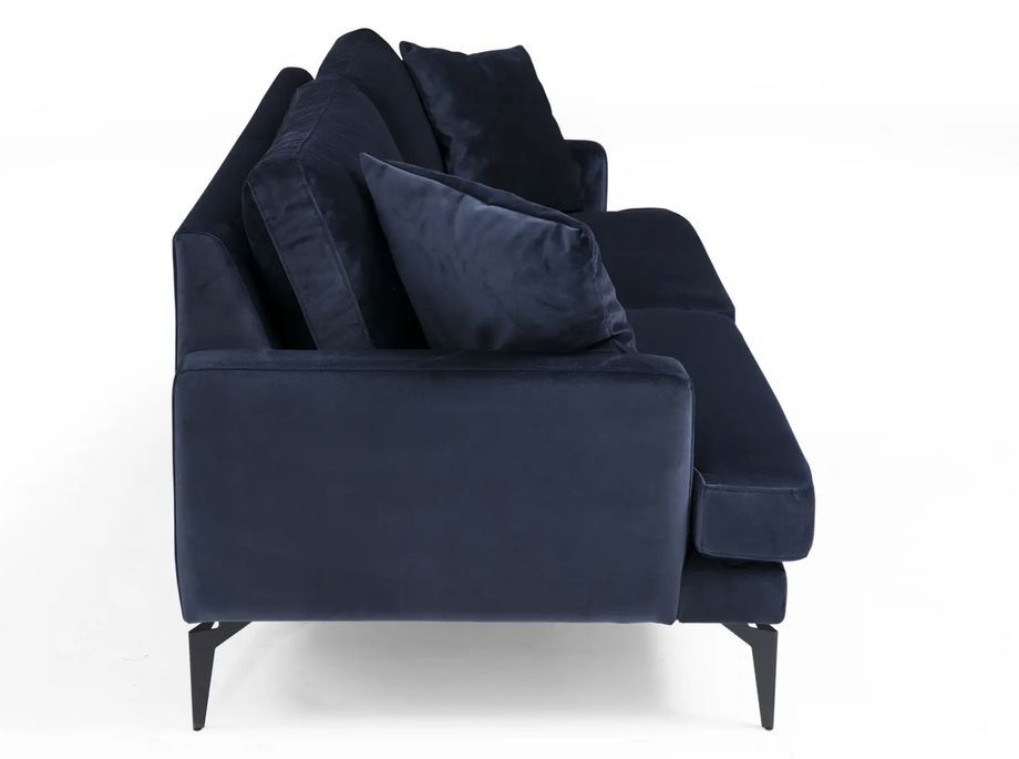 Canapé 3 places design tissu velouté bleu marine et pieds métal noir Kombaz 205 cm - Photo n°6