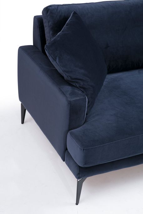 Canapé 3 places design tissu velouté bleu marine et pieds métal noir Kombaz 205 cm - Photo n°8