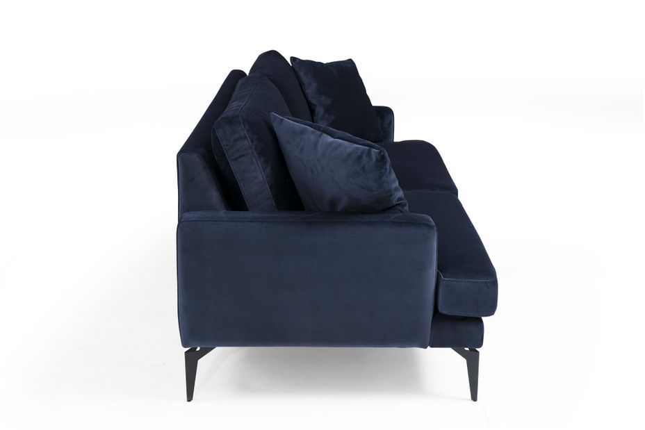 Canapé 3 places design tissu velouté bleu marine et pieds métal noir Kombaz 205 cm - Photo n°9
