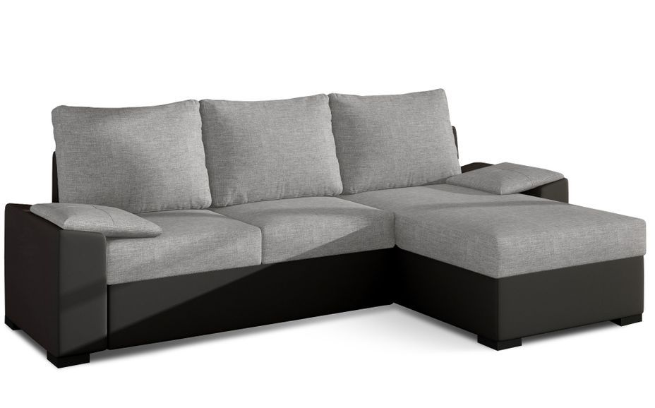 Canapé angle convertible et réversible tissu gris clair et simili noir Luzo 245 cm - Photo n°1