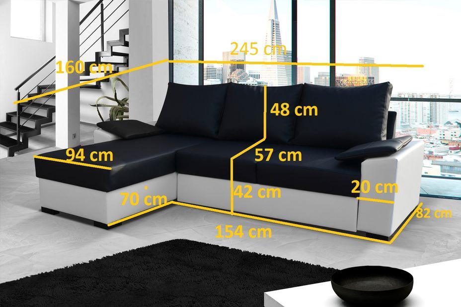 Canapé angle convertible et réversible tissu gris clair et simili noir Luzo 245 cm - Photo n°6