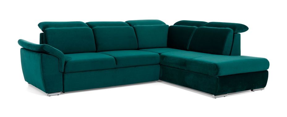 Canapé angle droit convertible tissu gris clair chiné avec appuis-tête réglables Kepita 260 cm - Photo n°18