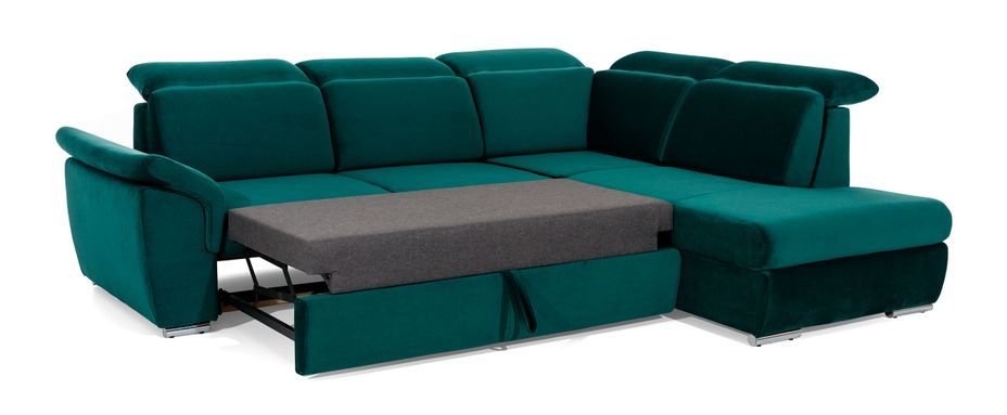 Canapé angle droit convertible tissu gris clair chiné avec appuis-tête réglables Kepita 260 cm - Photo n°20