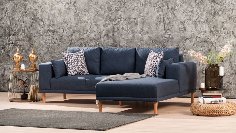 Canapé angle droit tissu bleu foncé Zendy 235 cm - Photo n°2