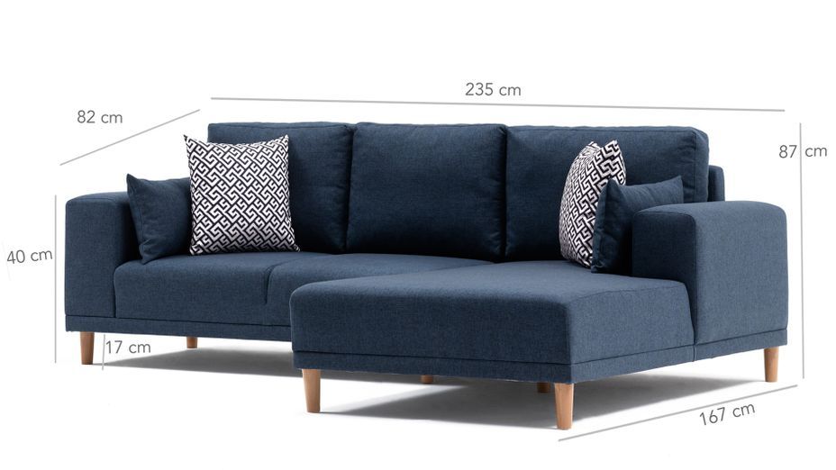 Canapé angle droit tissu bleu foncé Zendy 235 cm - Photo n°5