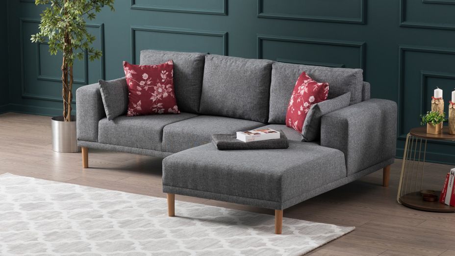 Canapé angle droit tissu gris Zendy 235 cm - Photo n°2