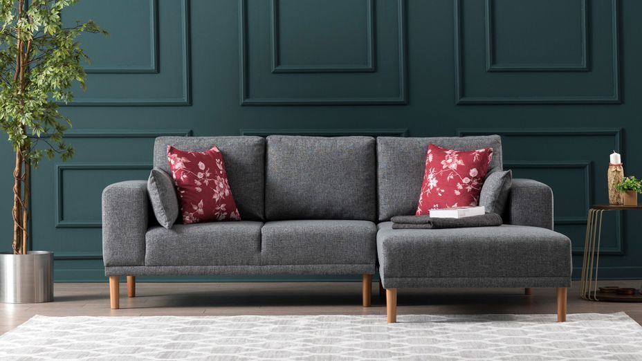 Canapé angle droit tissu gris Zendy 235 cm - Photo n°3
