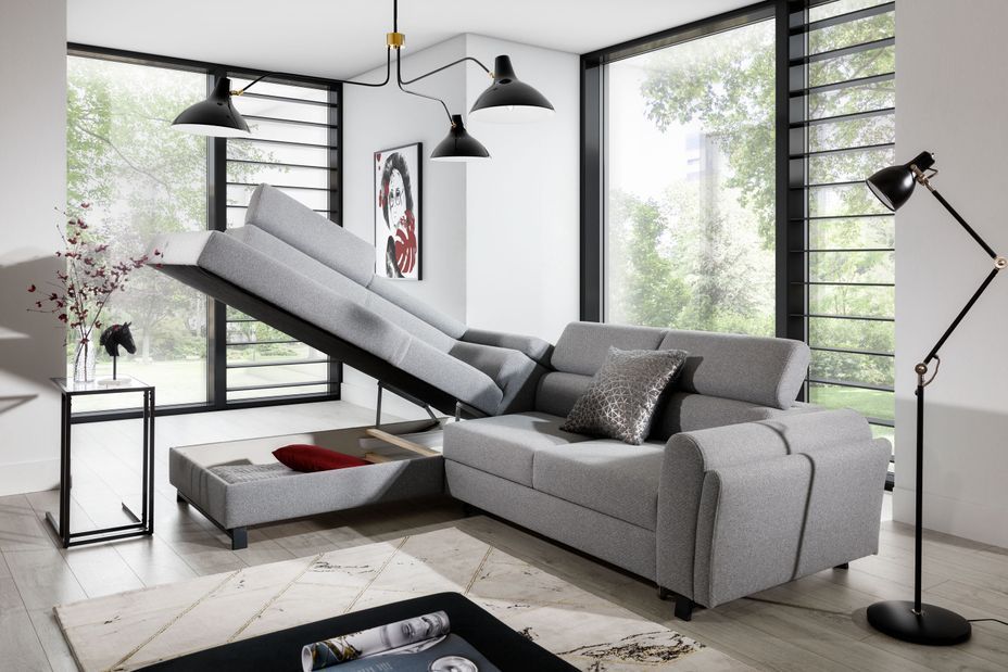 Canapé angle gauche convertible simili cuir marron avec têtières réglables Nikos 265 cm - Photo n°4