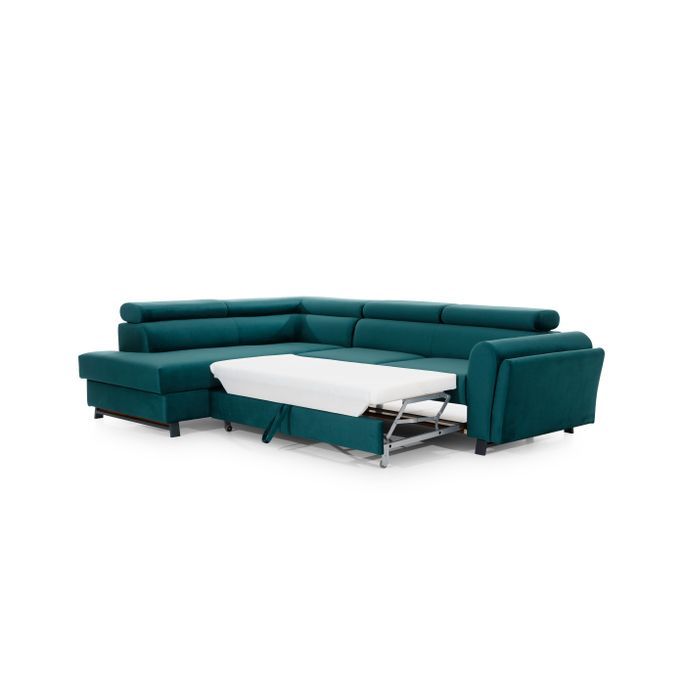 Canapé angle gauche convertible tissu beige avec têtières réglables Nikos 265 cm - Photo n°8