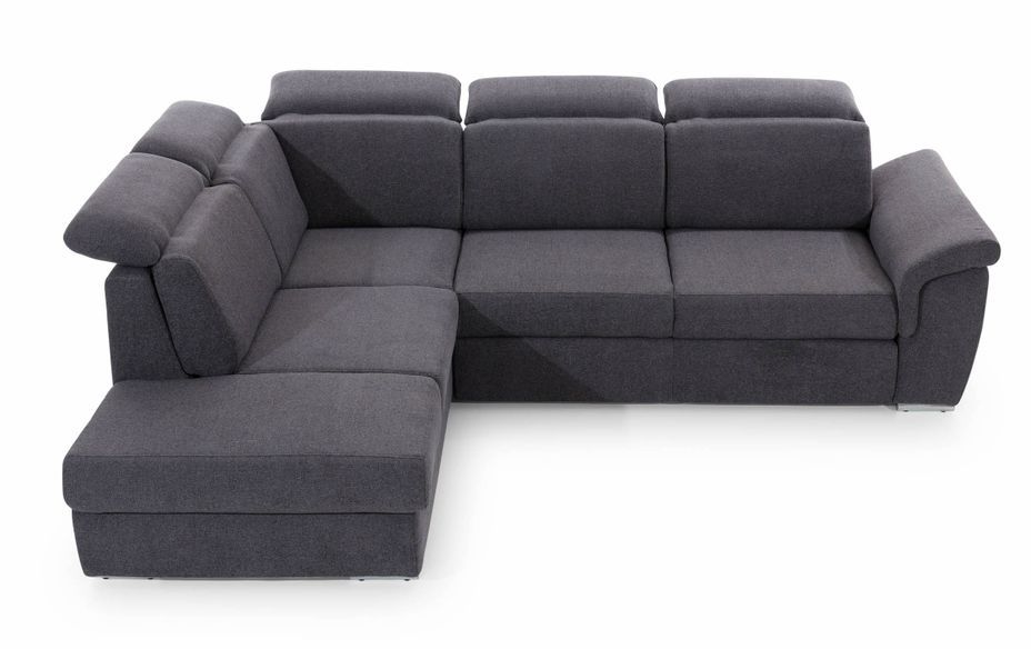 Canapé angle gauche convertible tissu beige chiné et simili marron avec appuis-tête réglables Kepita 260 cm - Photo n°8