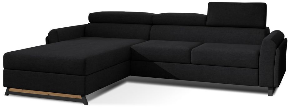Canapé angle gauche convertible tissu noir avec appuis-tête réglables Mazerali 300 cm - Photo n°1