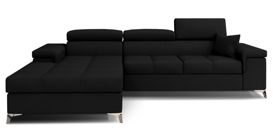 Canapé angle gauche convertible tissu noir avec appuis-tête réglables Rikaro 280 cm - Photo n°1
