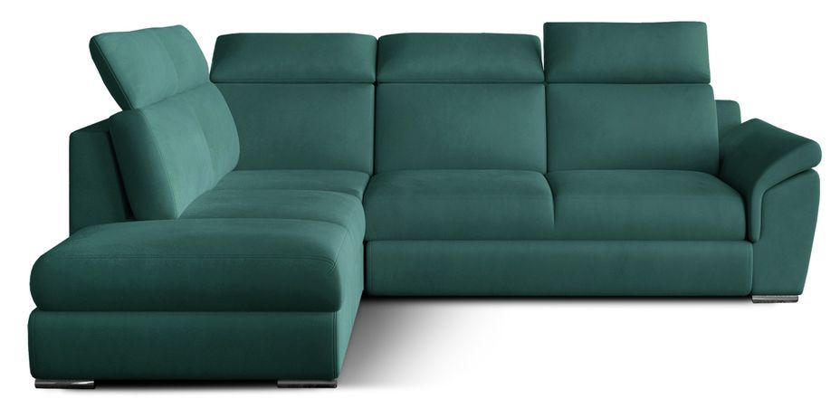 Canapé angle gauche convertible velours bleu canard avec appuis-tête réglables Kepita 260 cm - Photo n°1