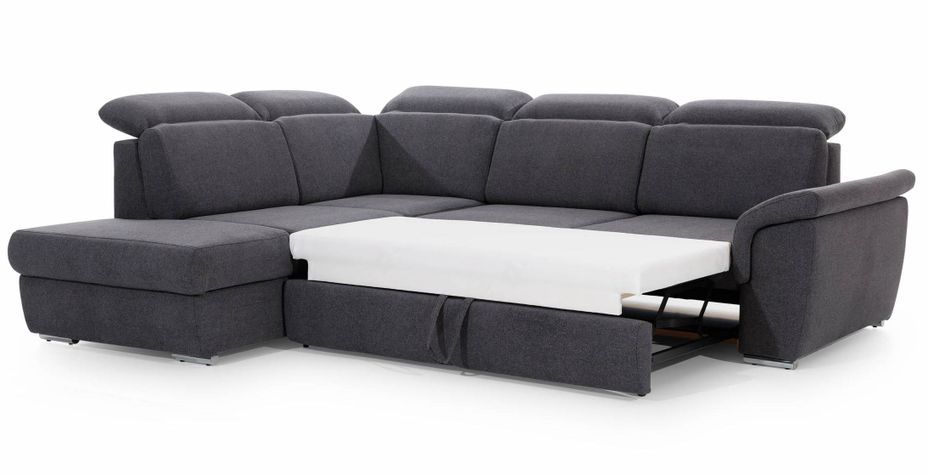 Canapé angle gauche convertible velours bleu canard avec appuis-tête réglables Kepita 260 cm - Photo n°9