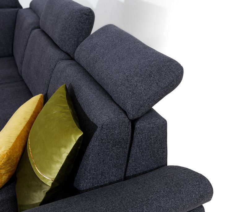 Canapé angle gauche convertible velours bleu canard avec appuis-tête réglables Kepita 260 cm - Photo n°17