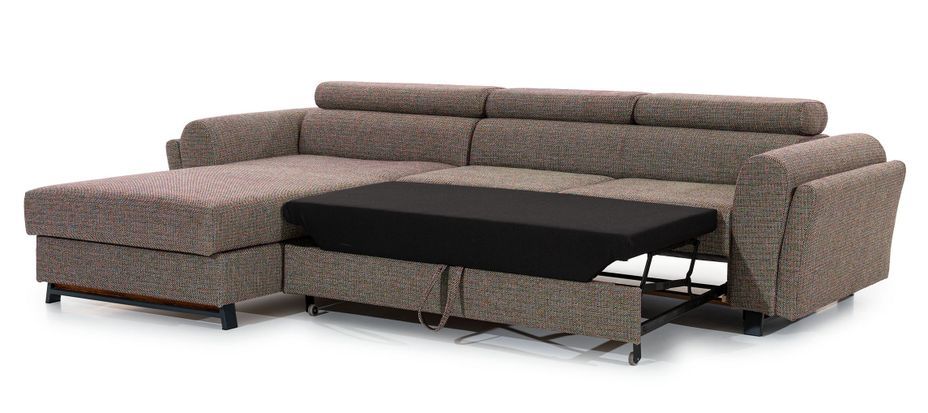 Canapé angle gauche convertible velours noir avec appuis-tête réglables Mazerali 300 cm - Photo n°5