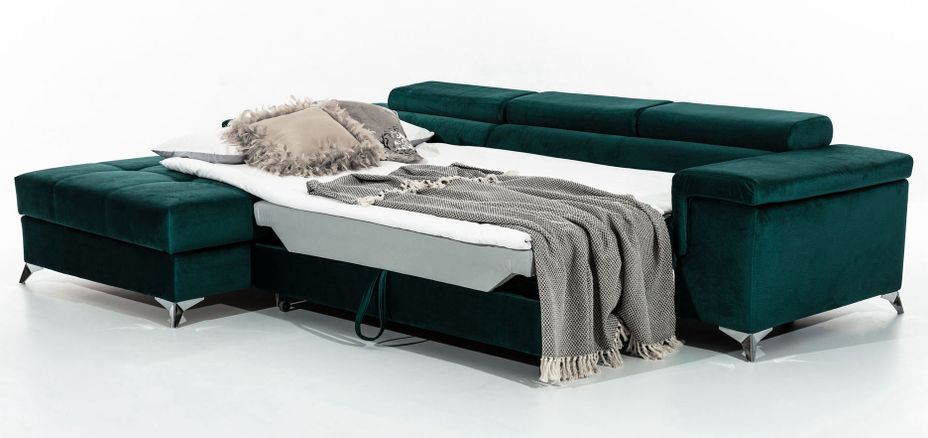 Canapé angle gauche convertible velours vert foncé avec appuis-tête réglables Rikaro 280 cm - Photo n°3