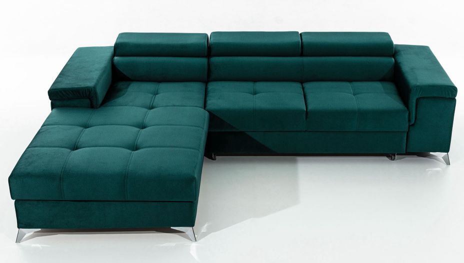 Canapé angle gauche convertible velours vert foncé avec appuis-tête réglables Rikaro 280 cm - Photo n°6