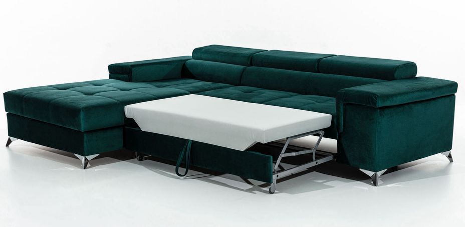 Canapé angle gauche convertible velours vert foncé avec appuis-tête réglables Rikaro 280 cm - Photo n°10