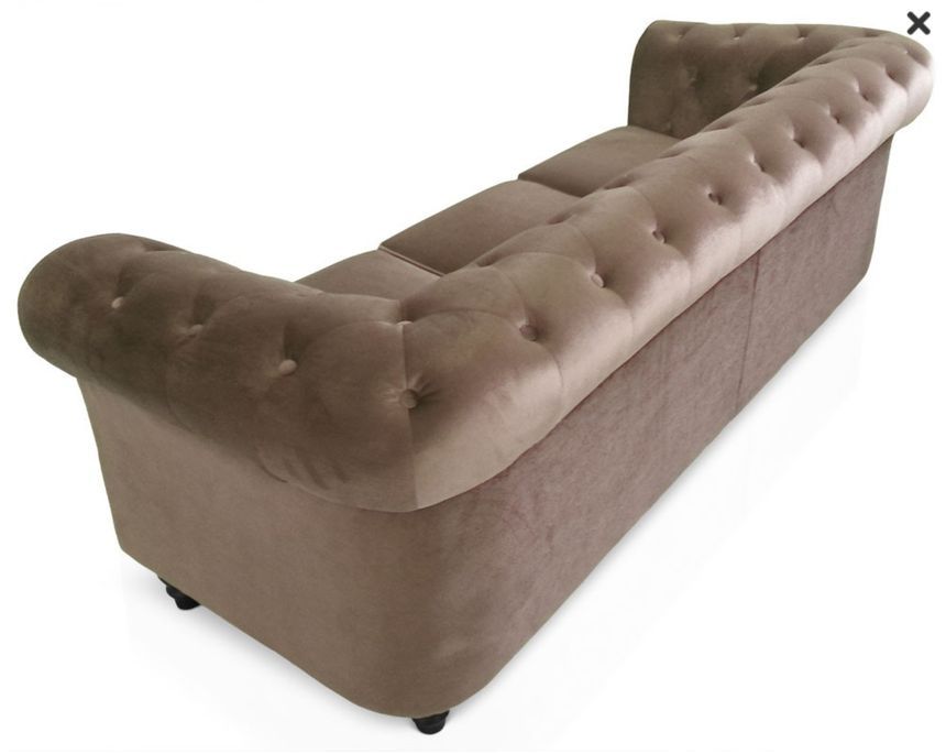 Canapé chesterfield 2 places velours taupe Itish - Photo n°2