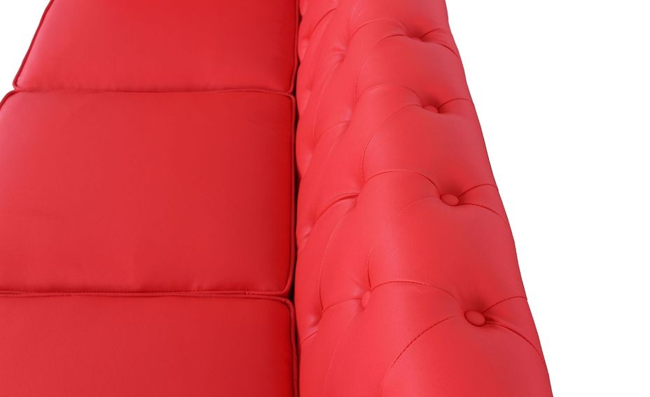 Canapé Chesterfield 3 Places En Cuir Rouge – Rembourrage Crin – Occasion