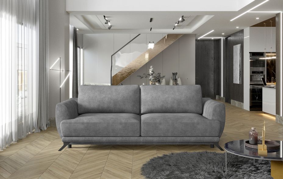 Canapé convertible 3/4 places tissu beige et pieds métal noir Zora 250 cm - Photo n°4