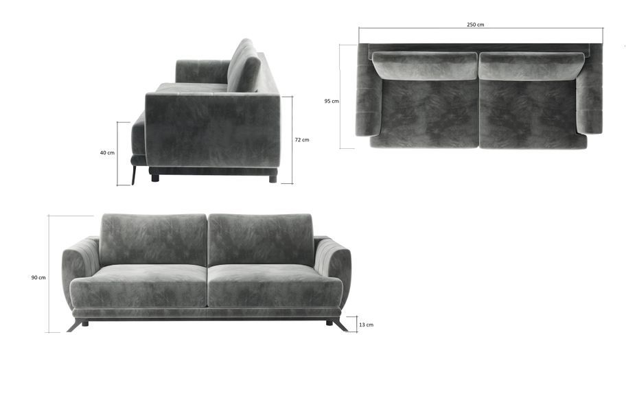 Canapé convertible 3/4 places velours beige clair et pieds métal noir Zora 250 cm - Photo n°11