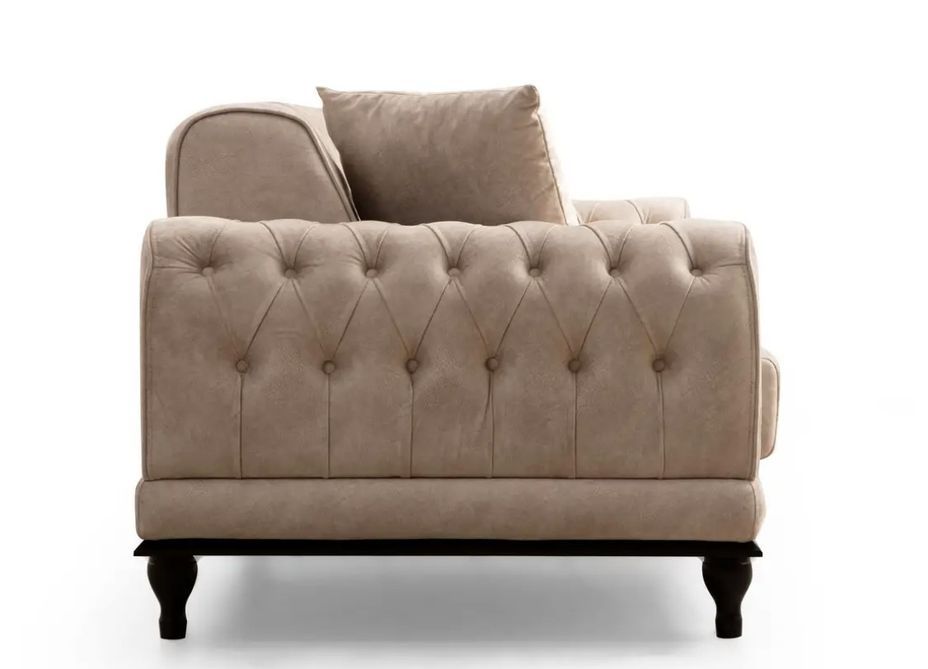 Canapé convertible 3 places capitonné velours beige Dolane 220 cm - Photo n°5