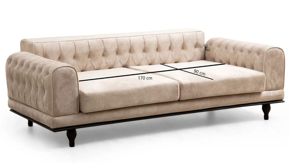 Canapé convertible 3 places capitonné velours beige Dolane 220 cm - Photo n°8