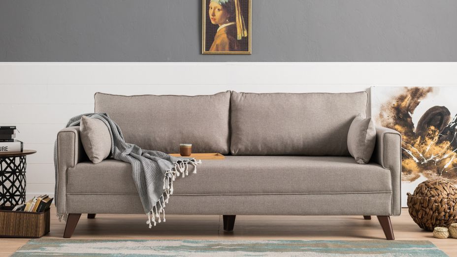 Canapé convertible 3 places tissu beige Kandy 208 cm - Photo n°3