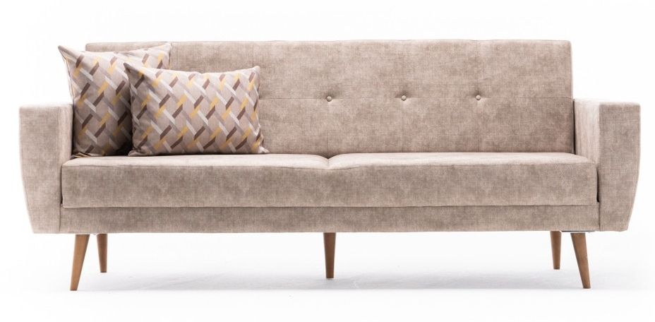 Canapé convertible 3 places tissu crème Spoka 218 cm - Photo n°1