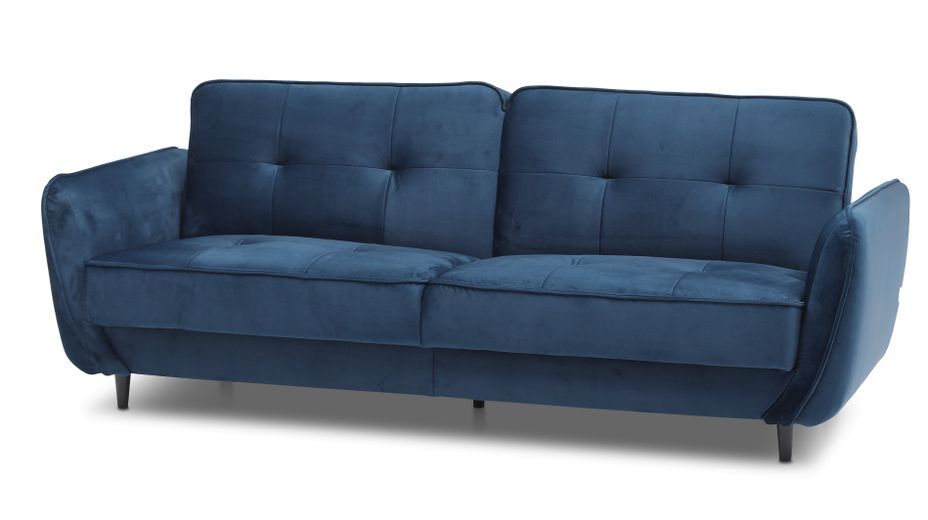 Canapé convertible 3 places tissu vert capitonné et pieds bois noir Bizza 220 cm - Photo n°12