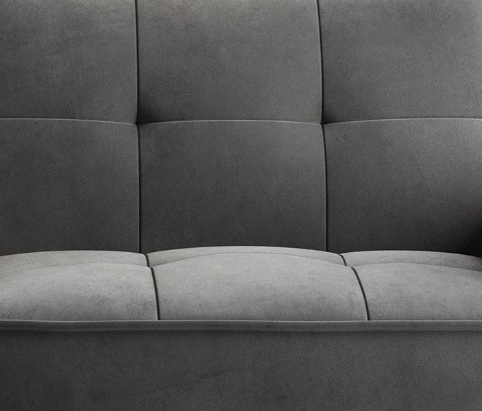 Canapé convertible 3 places velours anthracite capitonné et pieds bois noir Bizza 220 cm - Photo n°2