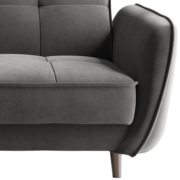 Canapé convertible 3 places velours anthracite capitonné et pieds bois noir Bizza 220 cm - Photo n°4