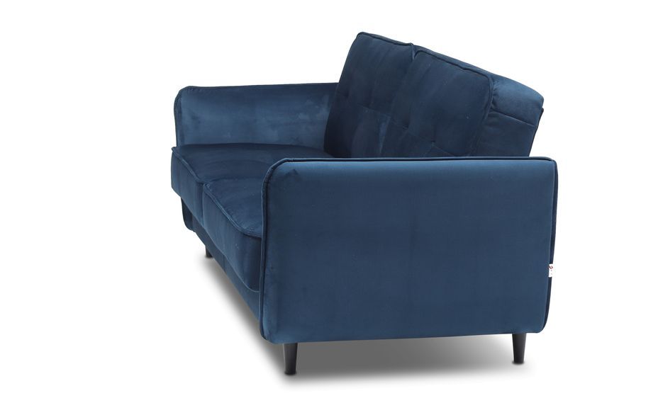 Canapé convertible 3 places velours anthracite capitonné et pieds bois noir Bizza 220 cm - Photo n°10