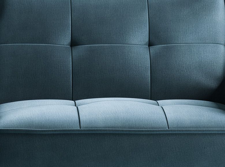 Canapé convertible 3 places velours bleu capitonné et pieds bois noir Bizza 220 cm - Photo n°2