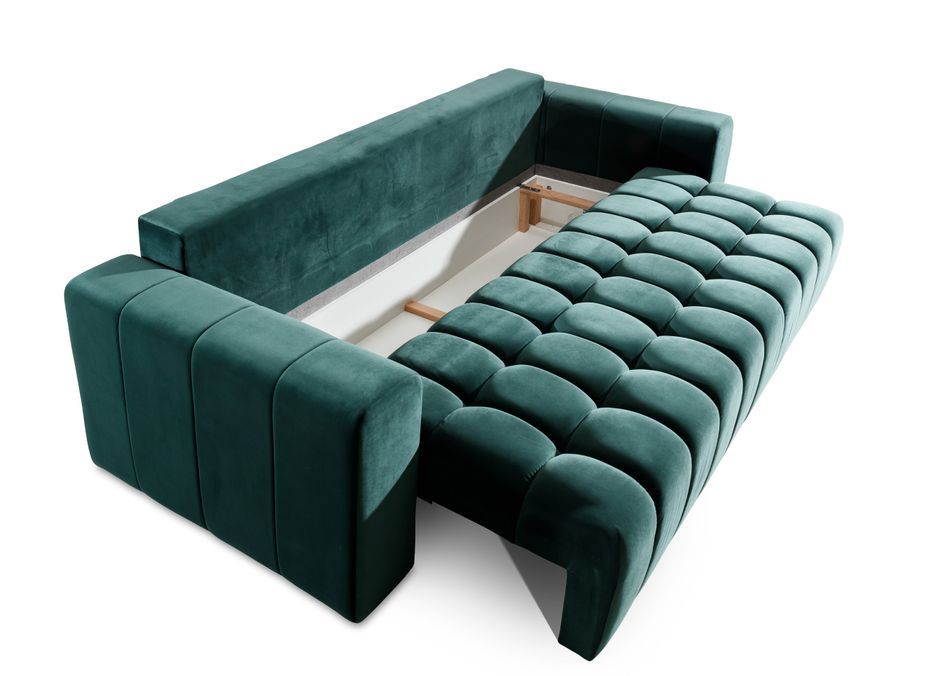 Canapé convertible 3 places velours gris clair avec coffre de rangement Larko 245 cm - Photo n°6