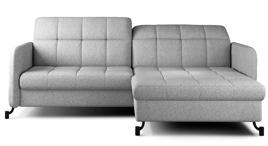 Canapé convertible angle droit avec têtières réglables tissu matelassé gris clair Lory 225 cm - Photo n°1