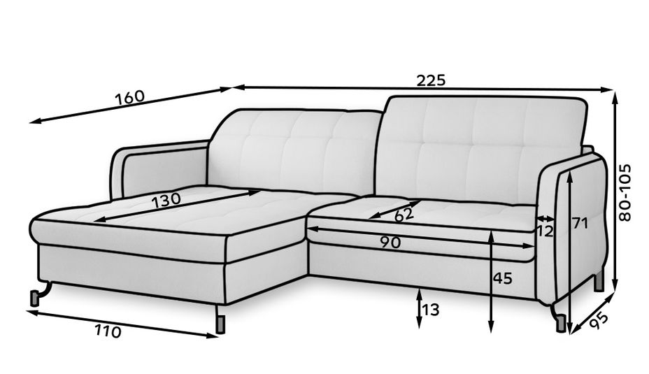 Canapé convertible angle droit avec têtières réglables tissu matelassé gris clair Lory 225 cm - Photo n°7