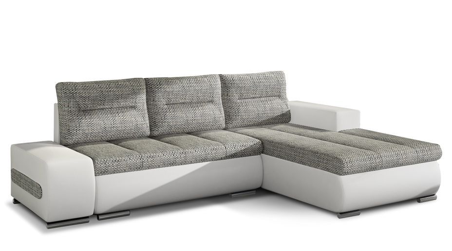 Canapé convertible angle droit tissu gris clair chiné et simili blanc Waker 275 cm - Photo n°1