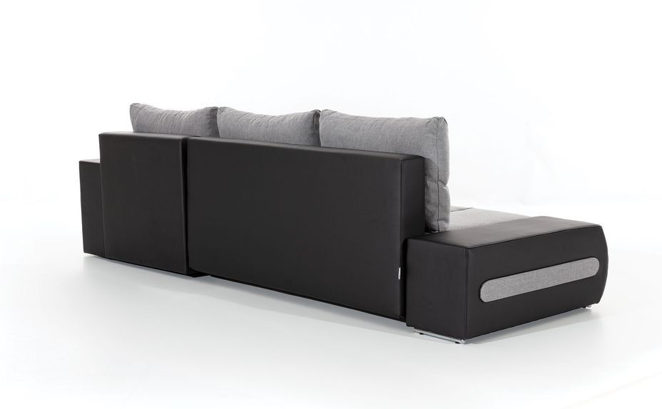 Canapé convertible angle droit tissu gris clair chiné et simili blanc Waker 275 cm - Photo n°9