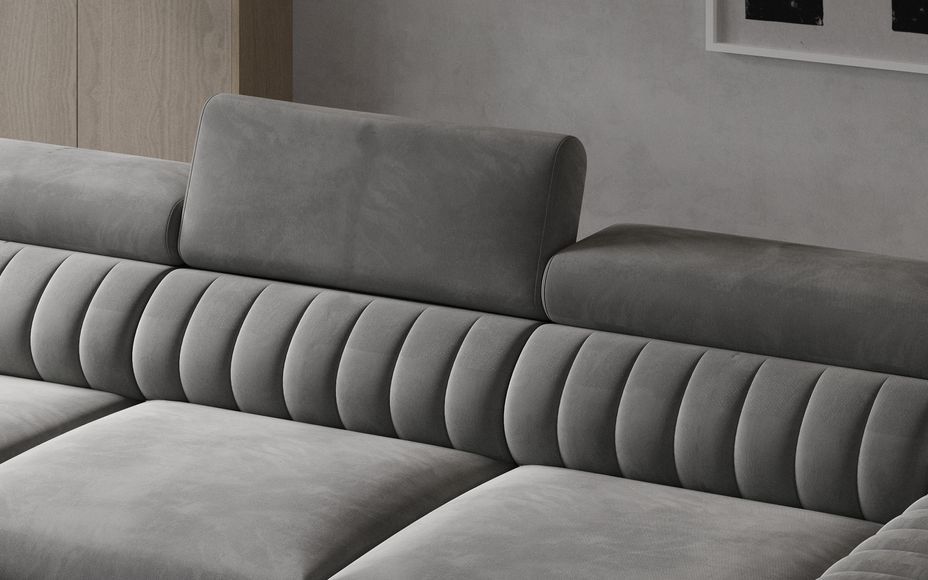 Canapé convertible angle droit vintage tissu effet cuir noir Grenky 276 cm - Photo n°9