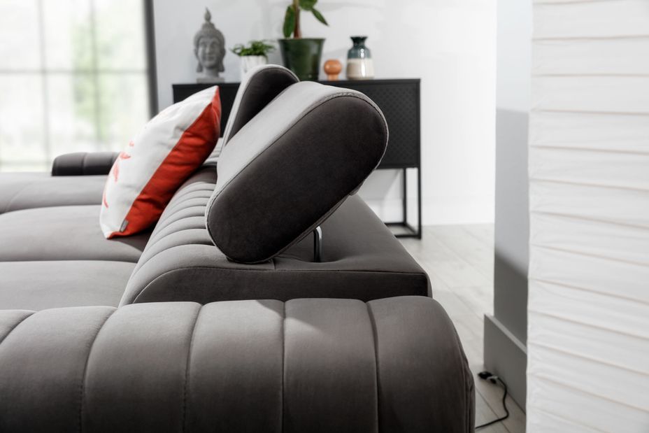 Canapé convertible angle droit vintage tissu effet cuir noir Grenky 276 cm - Photo n°10