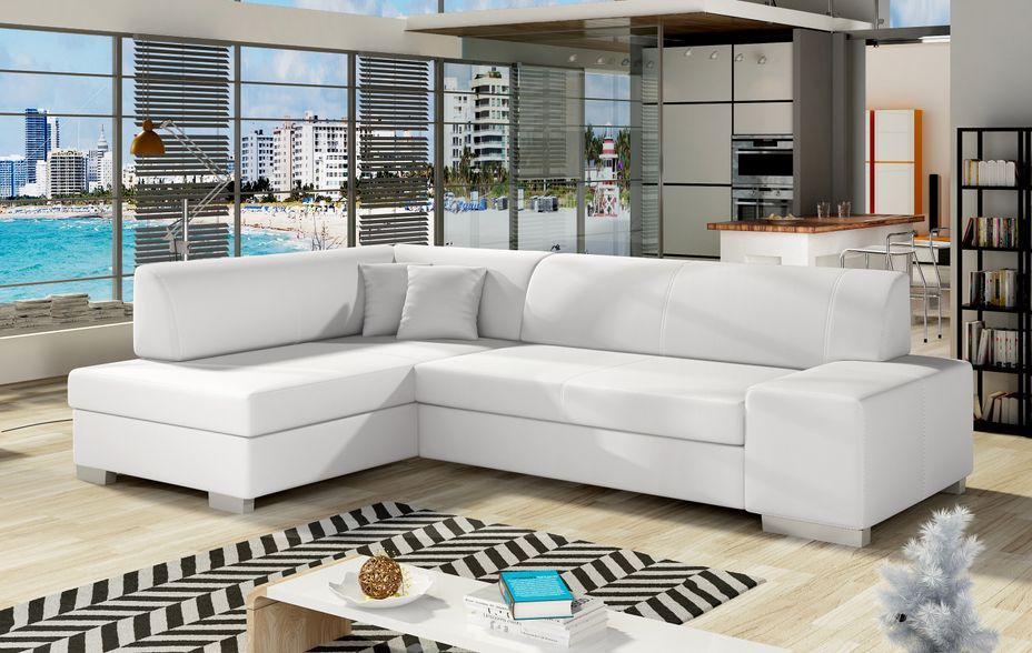 Canapé convertible angle gauche simili cuir blanc Polky 272 cm - Photo n°2