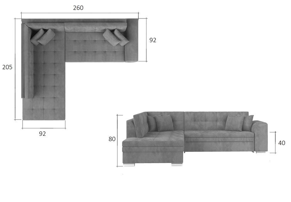 Canapé convertible angle gauche tissu bleu turquin et chromé Pika 260 cm - Photo n°5