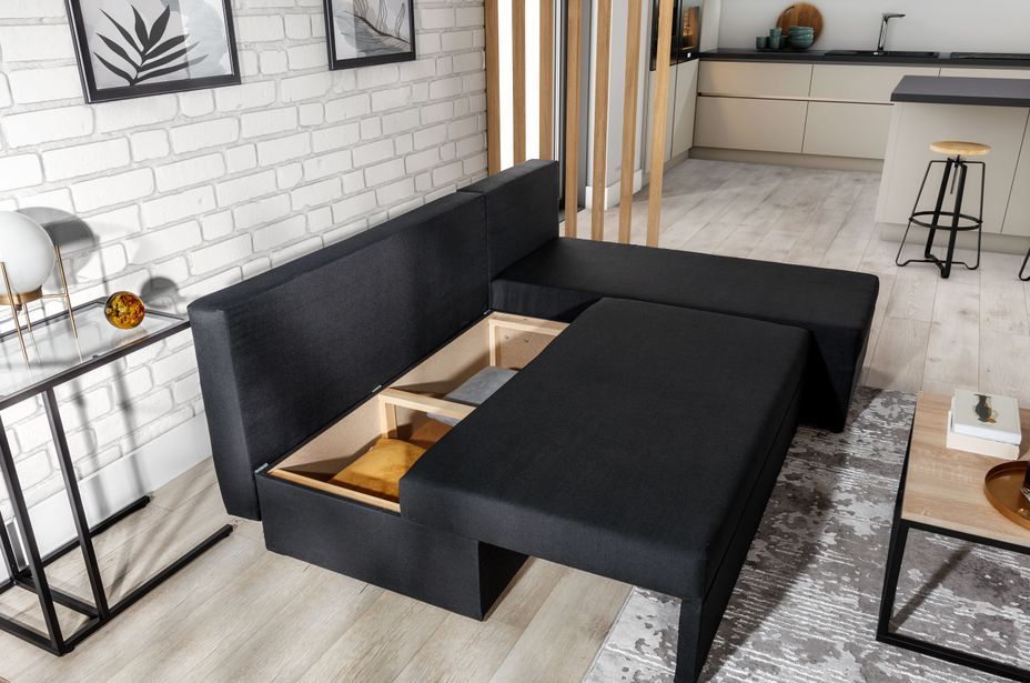 Canapé convertible angle réversible tissu noir Gary 206 cm - Photo n°3