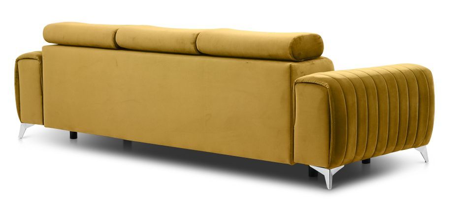 Canapé convertible avec appuis-tête réglables velours jaune moutarde Lozan 261 cm - Photo n°5